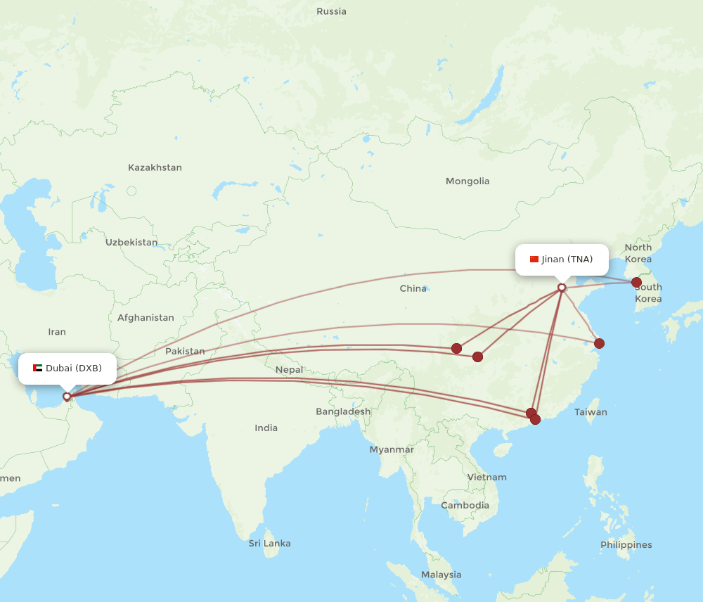 DXB-TNA flight routes