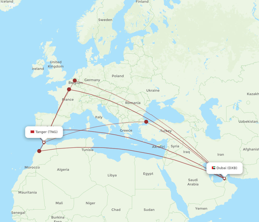 DXB-TNG flight routes