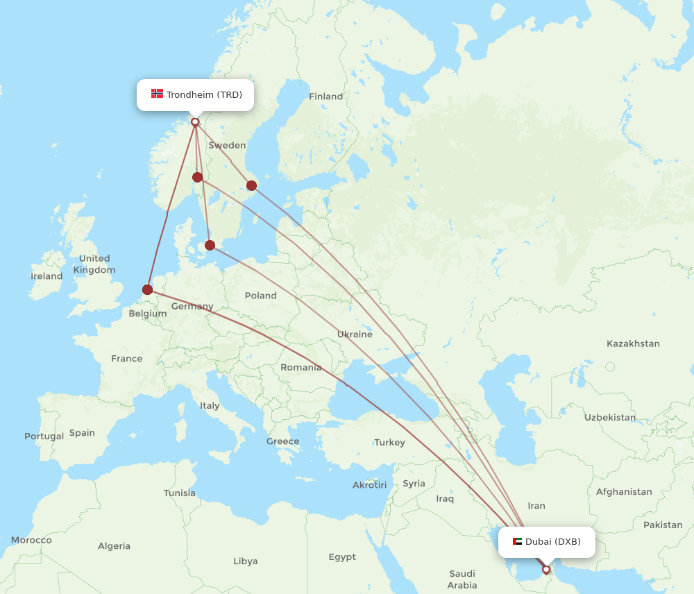 DXB-TRD flight routes