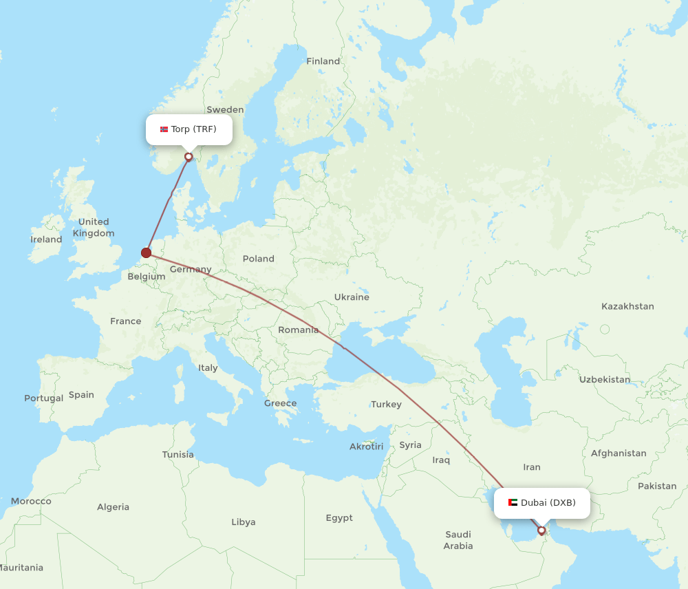 DXB-TRF flight routes