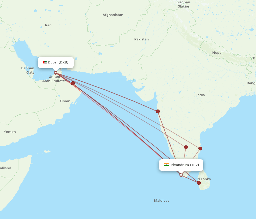 DXB-TRV flight routes