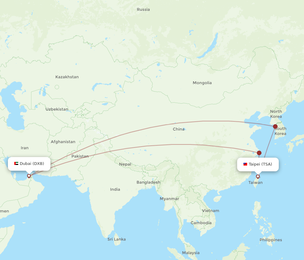DXB-TSA flight routes