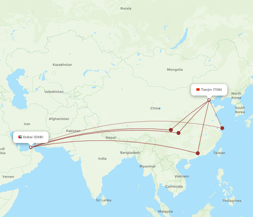 DXB-TSN flight routes