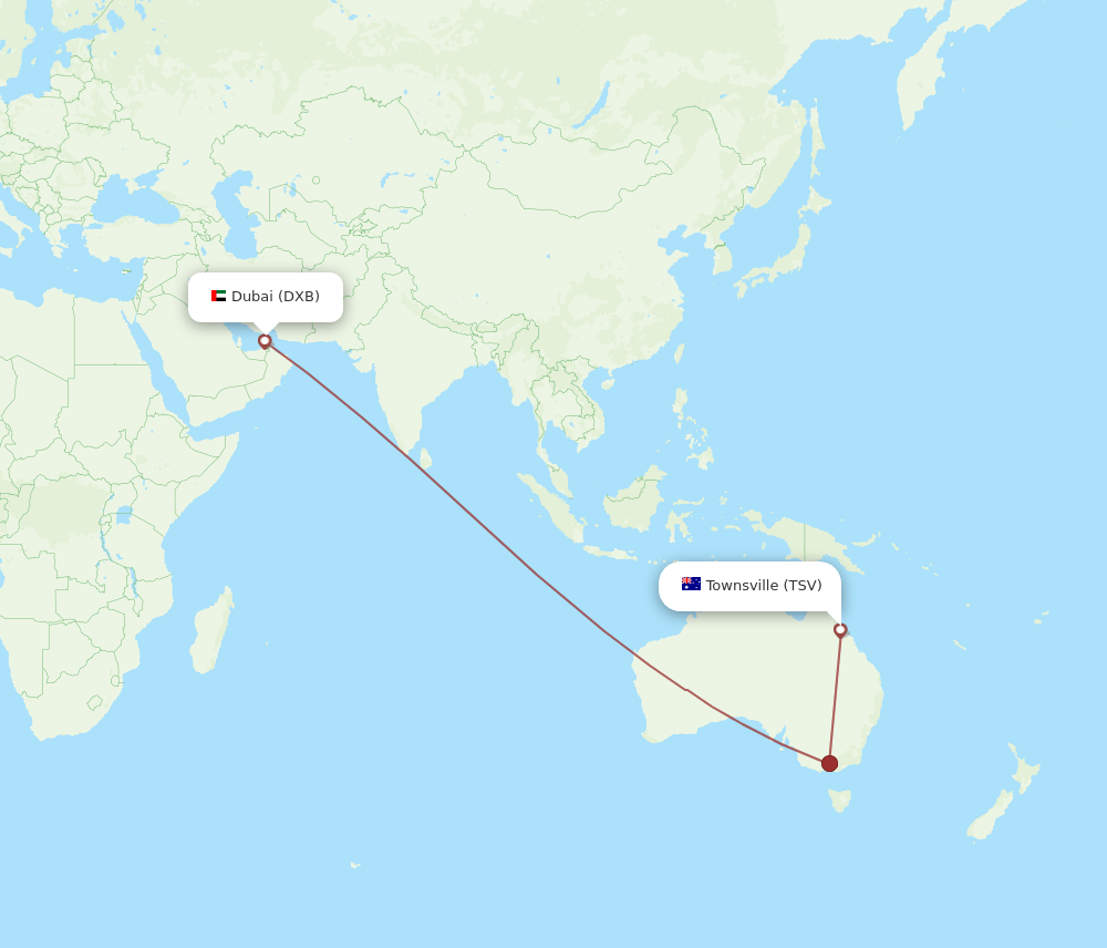 DXB to TSV flights and routes map