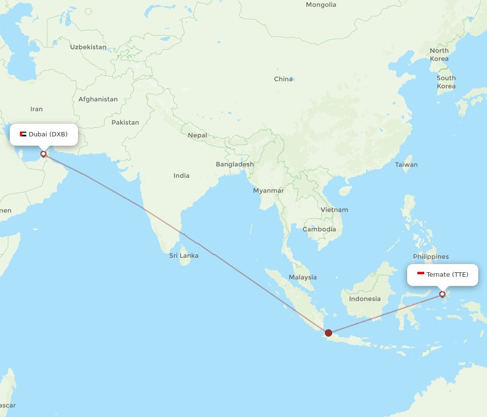 DXB-TTE flight routes