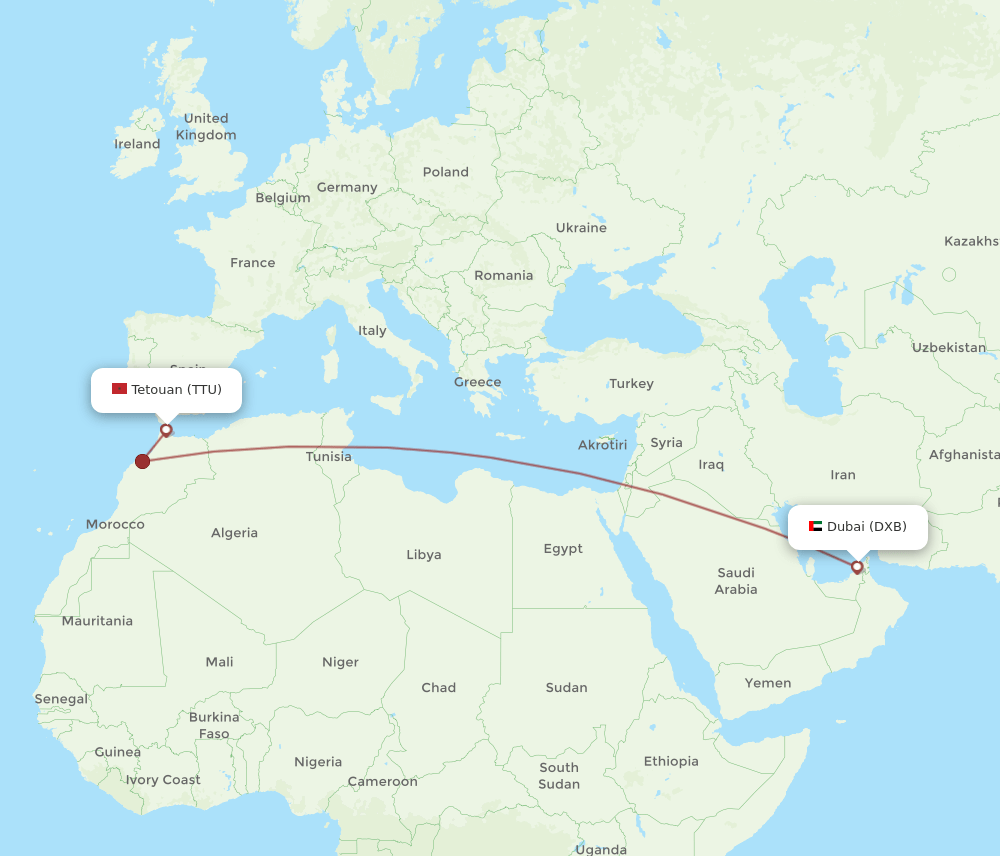 DXB-TTU flight routes
