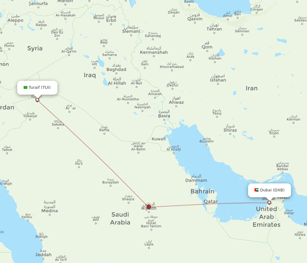 DXB to TUI flights and routes map
