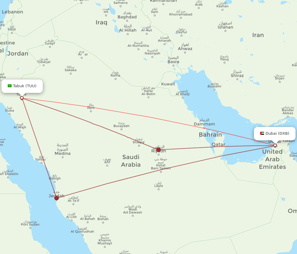 DXB to TUU flights and routes map