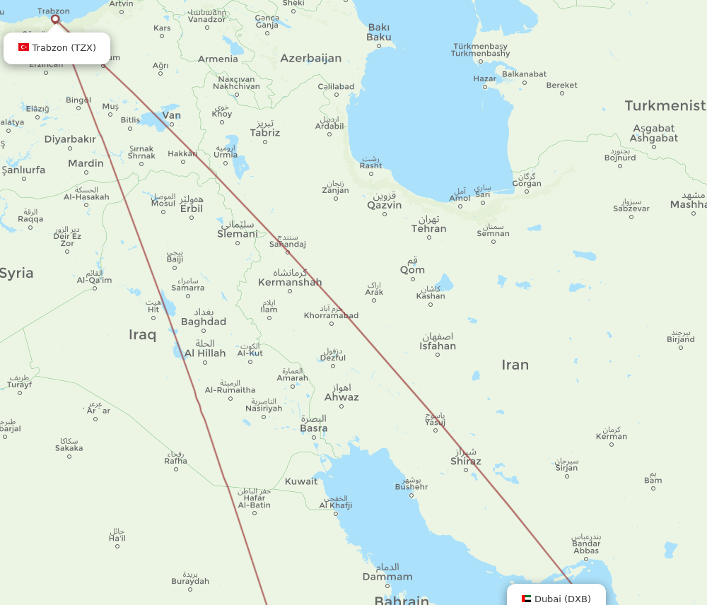 DXB-TZX flight routes