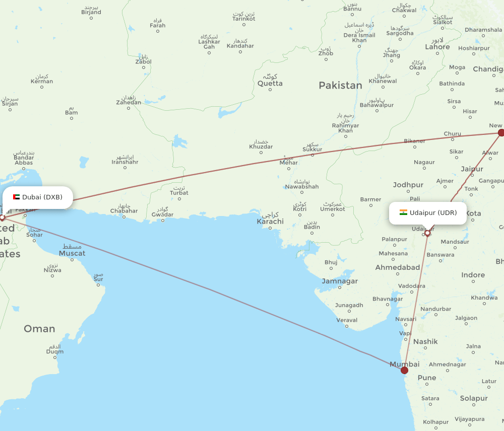 DXB-UDR flight routes