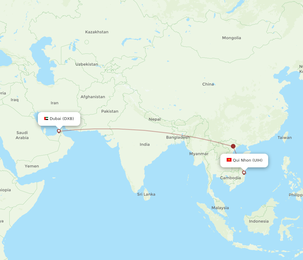 DXB to UIH flights and routes map