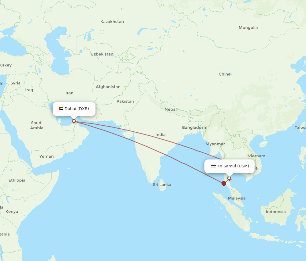 DXB to USM flights and routes map