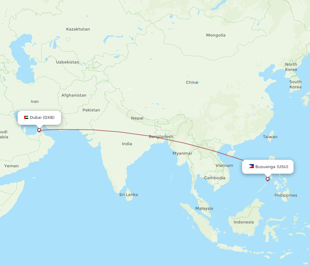 DXB to USU flights and routes map