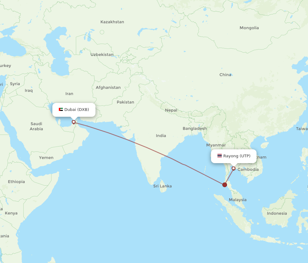 DXB to UTP flights and routes map