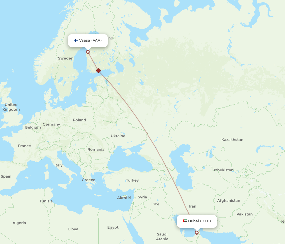 VAA to DXB flights and routes map
