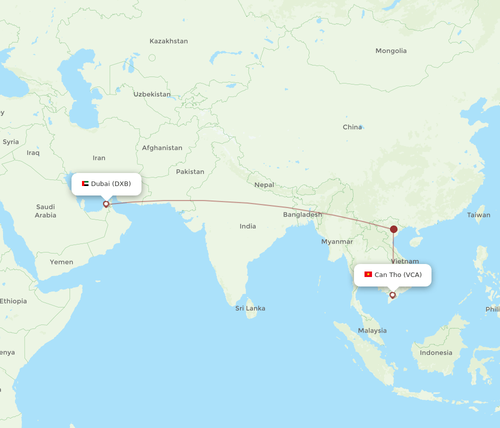 DXB to VCA flights and routes map
