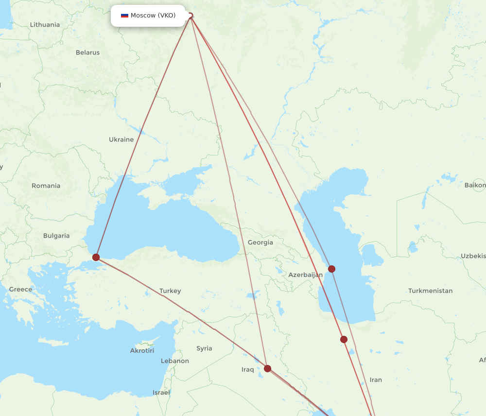 DXB to VKO flights and routes map