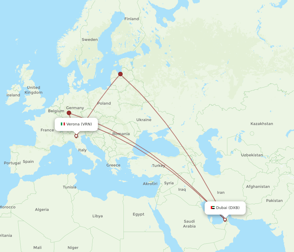 DXB to VRN flights and routes map