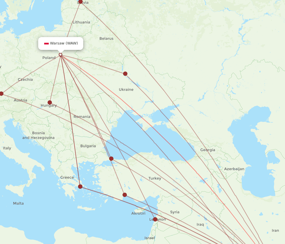 DXB to WAW flights and routes map