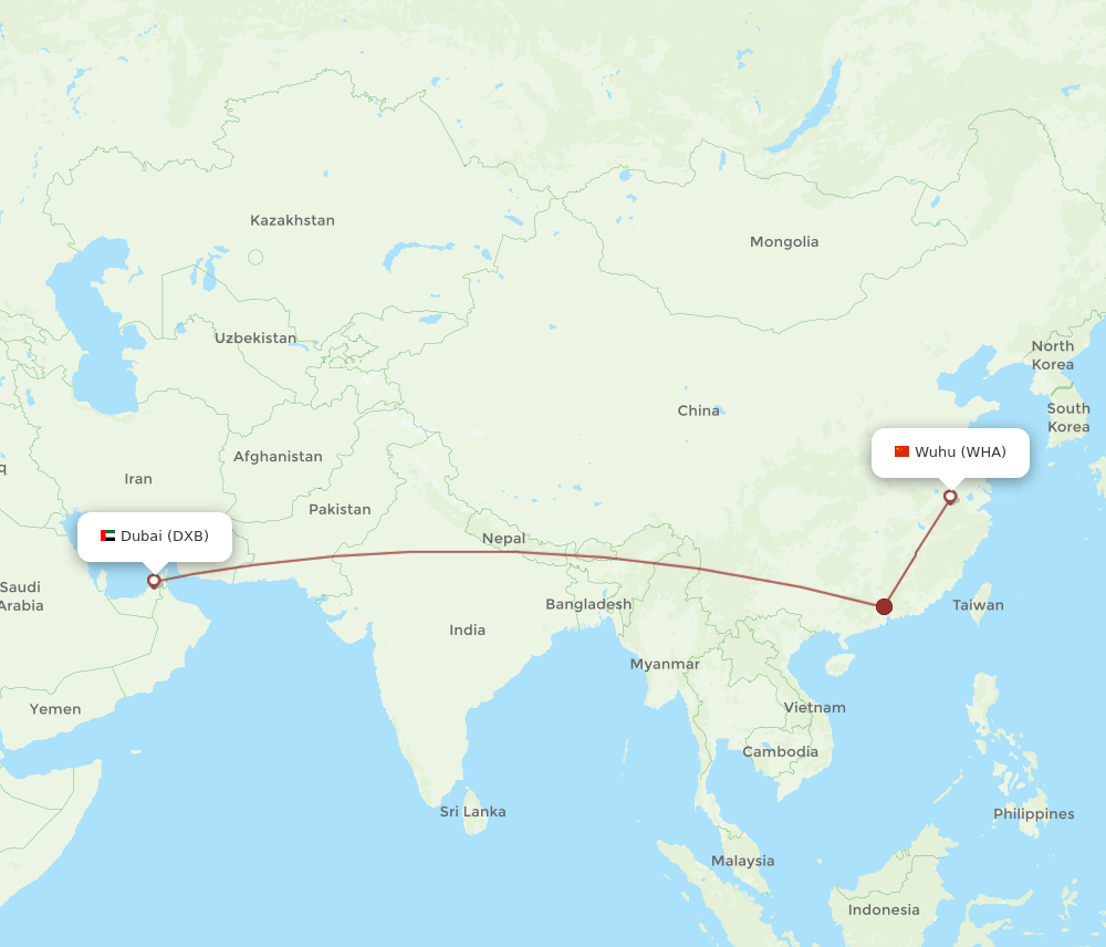 DXB-WHA flight routes