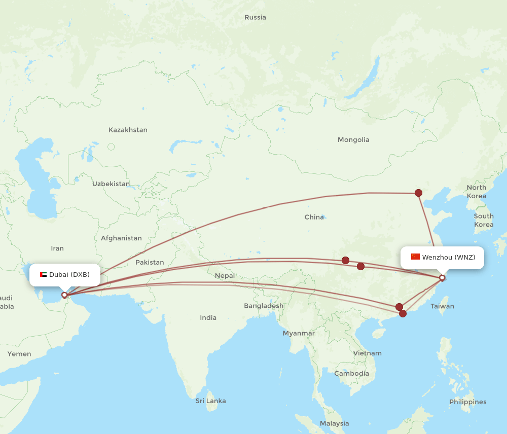 DXB-WNZ flight routes