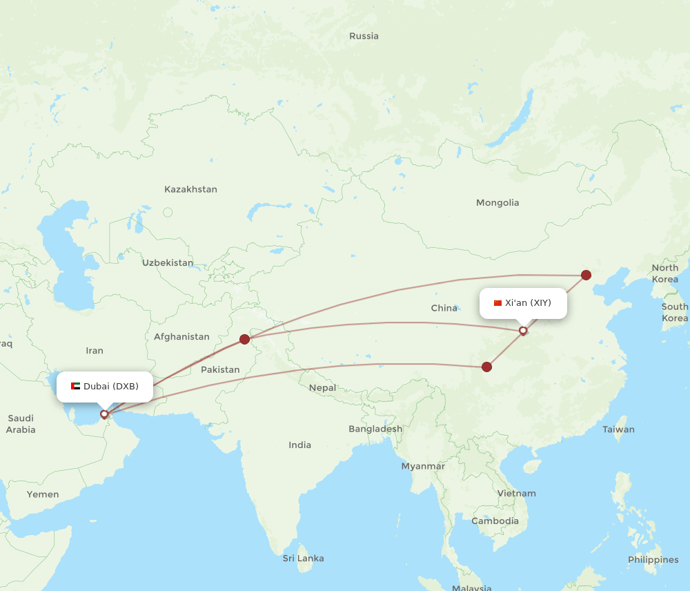 DXB-XIY flight routes