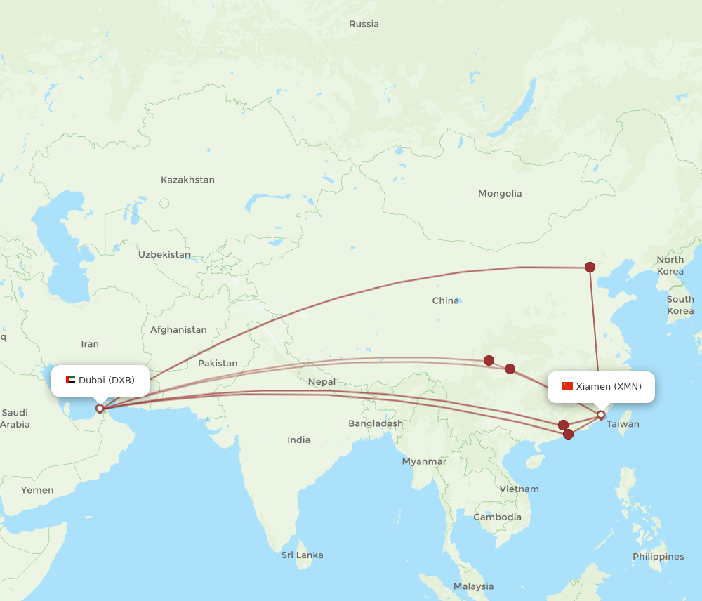 DXB-XMN flight routes