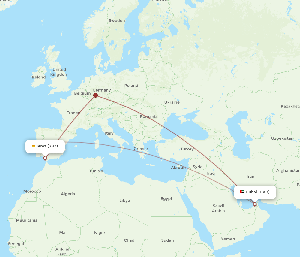 DXB-XRY flight routes