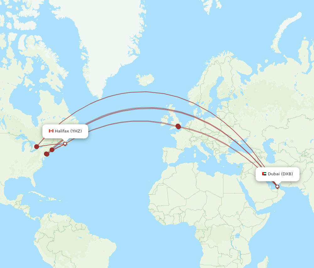 DXB-YHZ flight routes