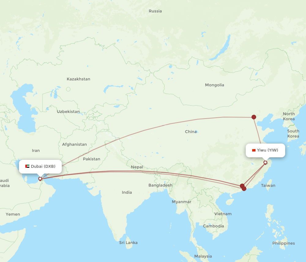 DXB to YIW flights and routes map