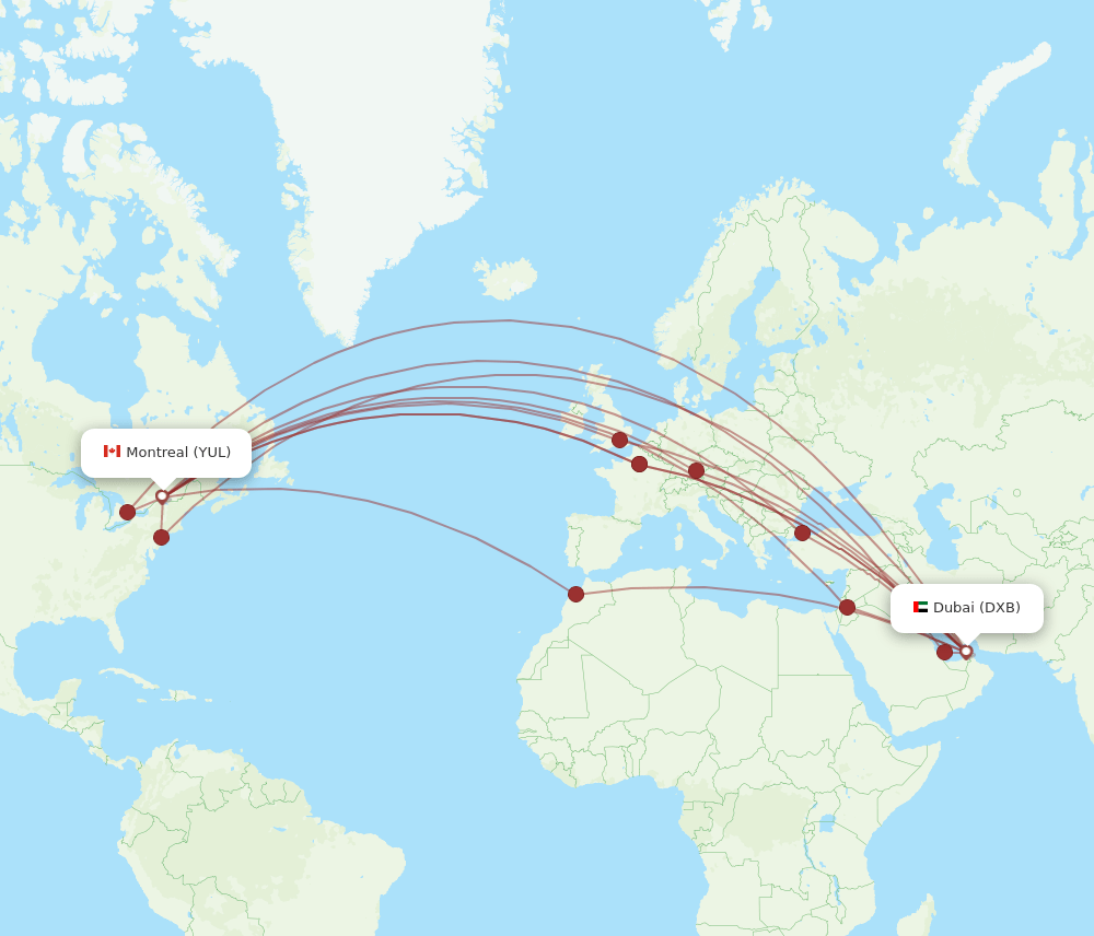 DXB-YUL flight routes