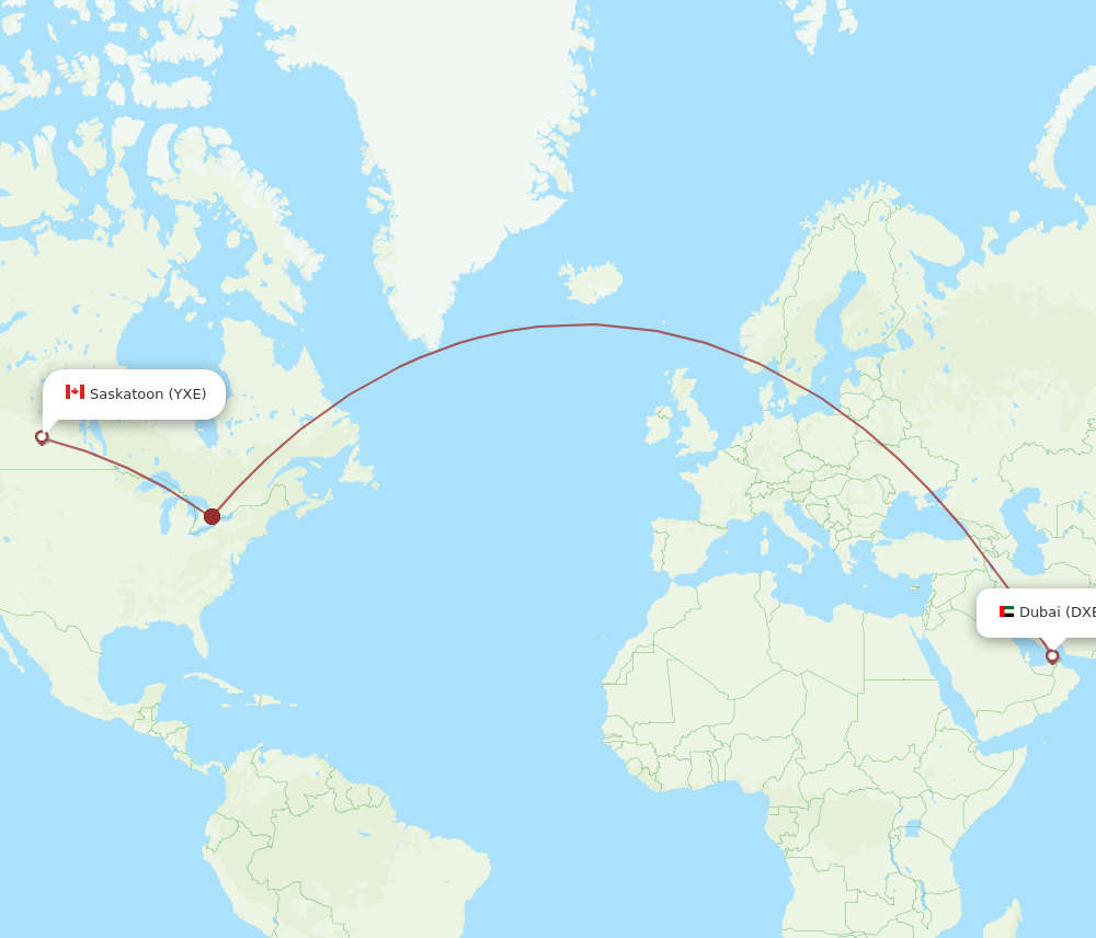 DXB-YXE flight routes