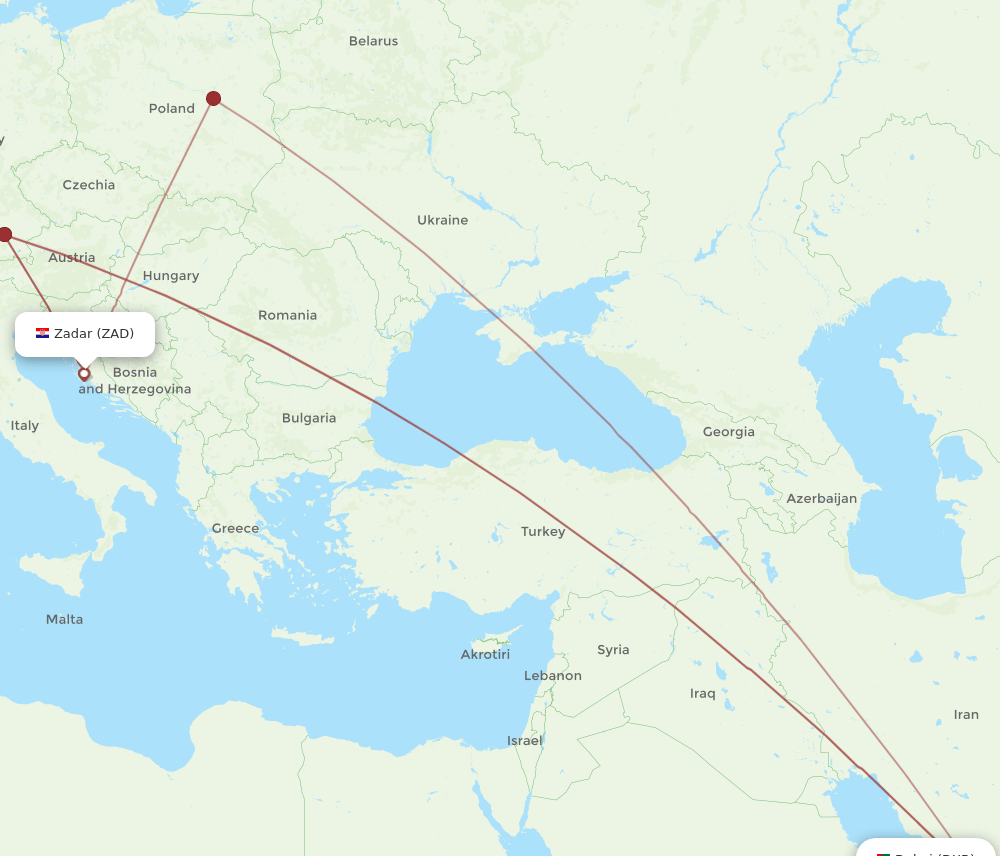 DXB-ZAD flight routes