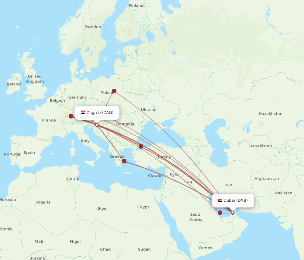DXB-ZAG flight routes