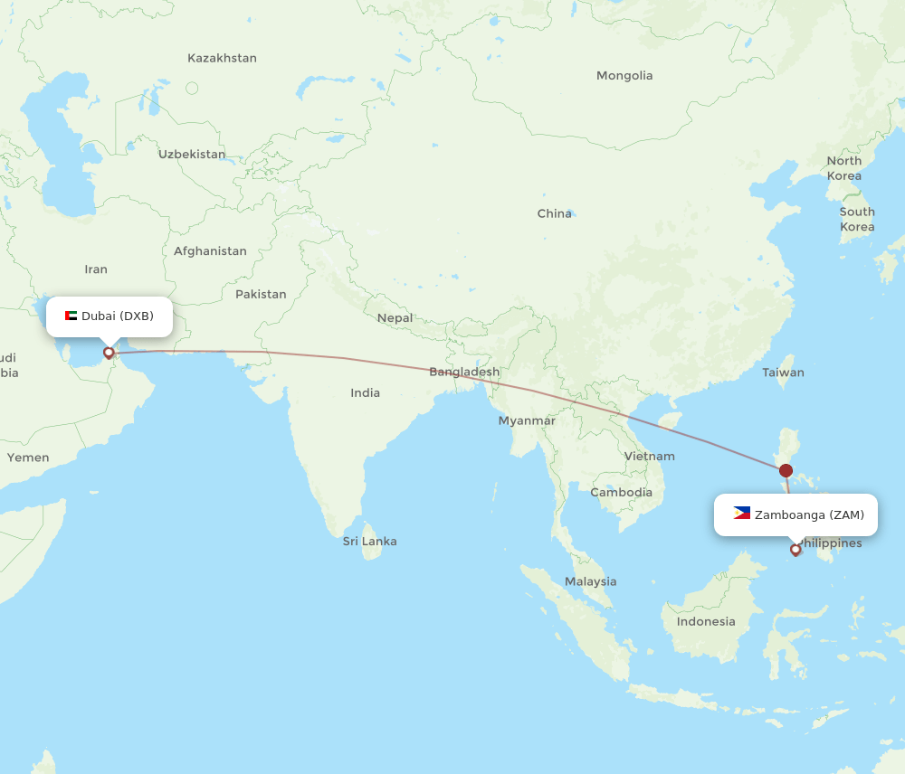 ZAM to DXB flights and routes map