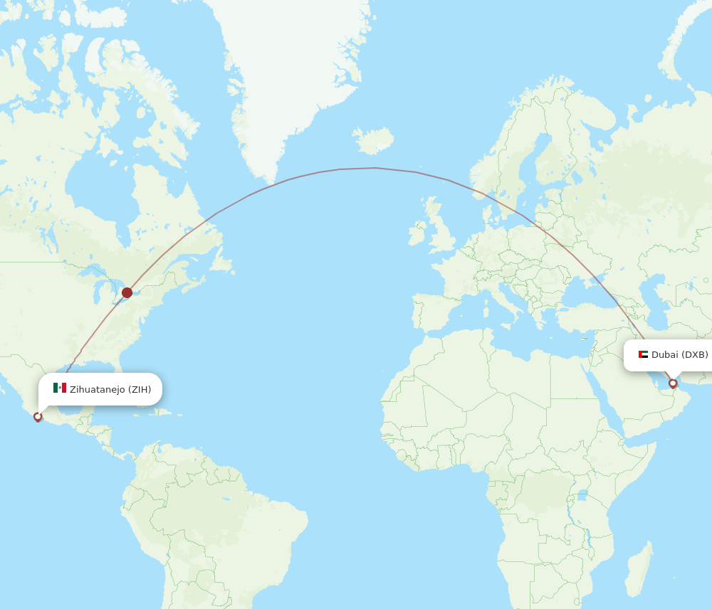 DXB-ZIH flight routes