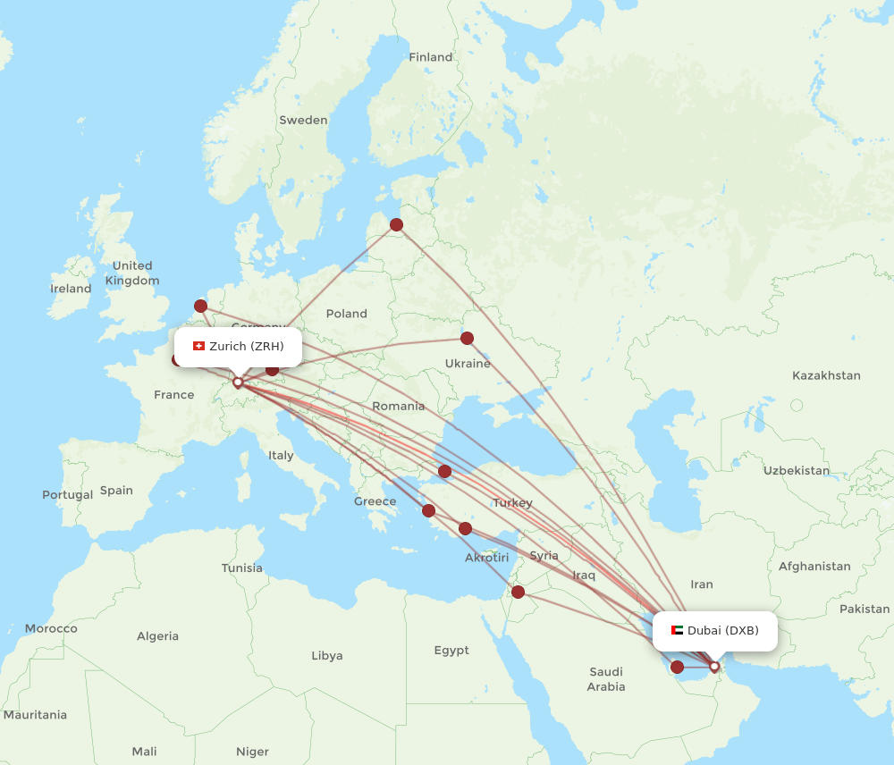 DXB-ZRH flight routes