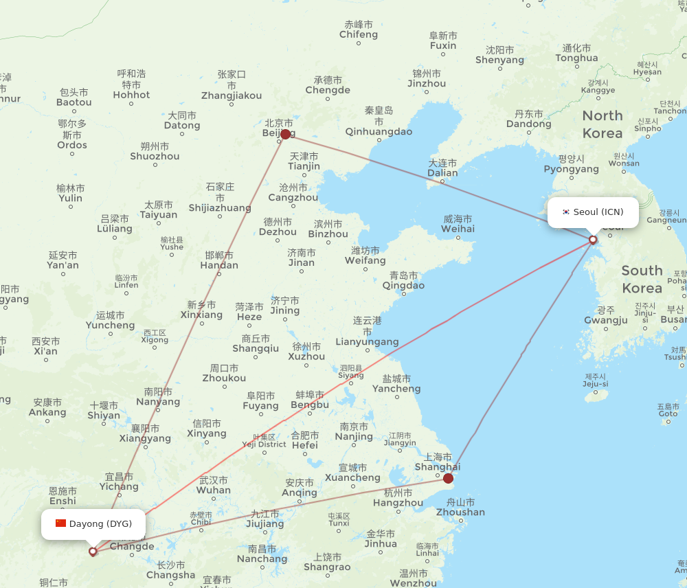 DYG to ICN flights and routes map