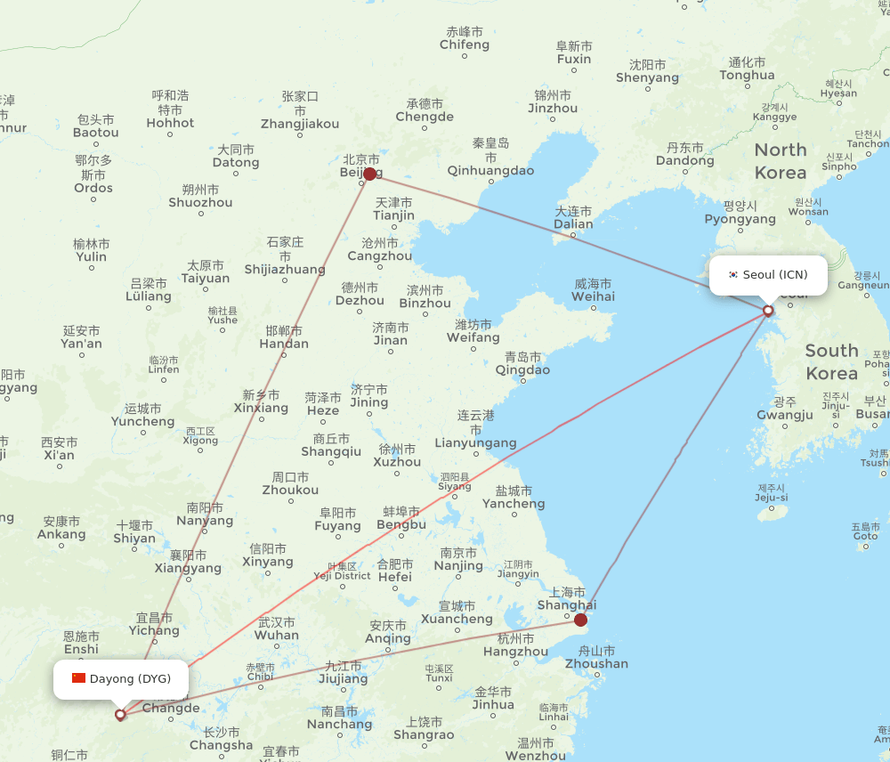 DYG-ICN flight routes