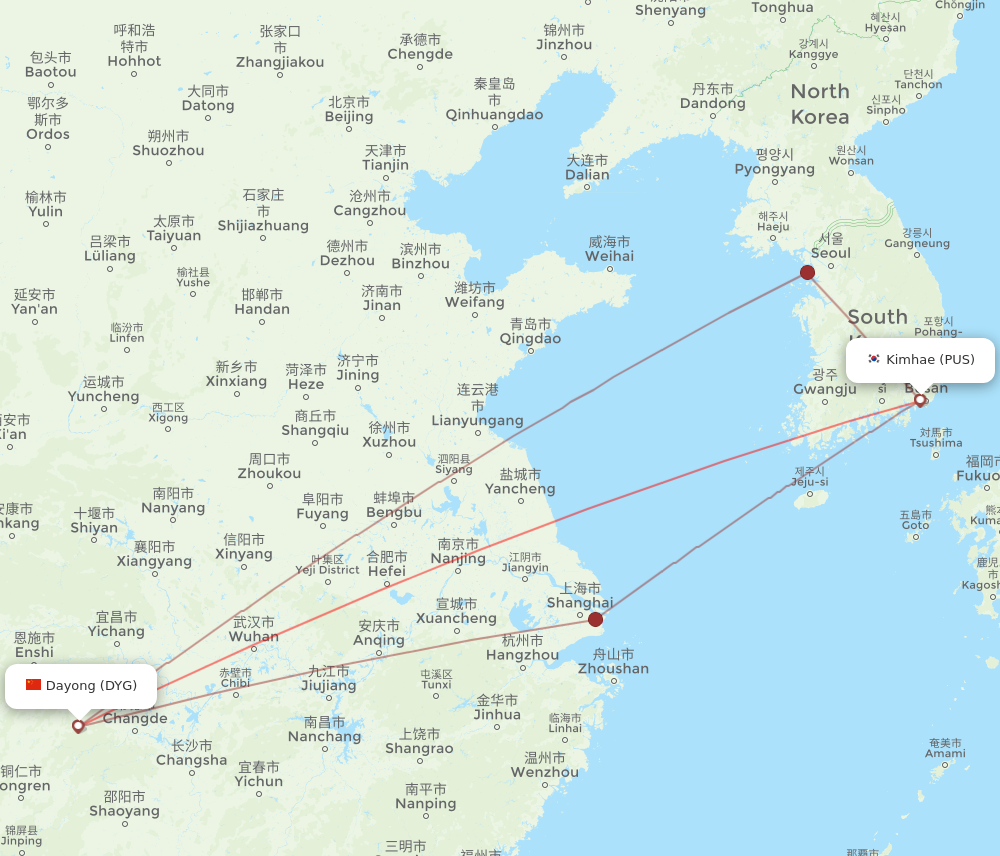DYG to PUS flights and routes map