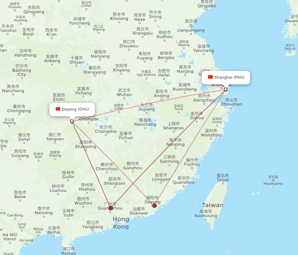 DYG to PVG flights and routes map