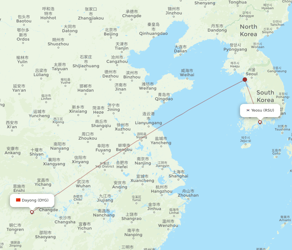 DYG-RSU flight routes