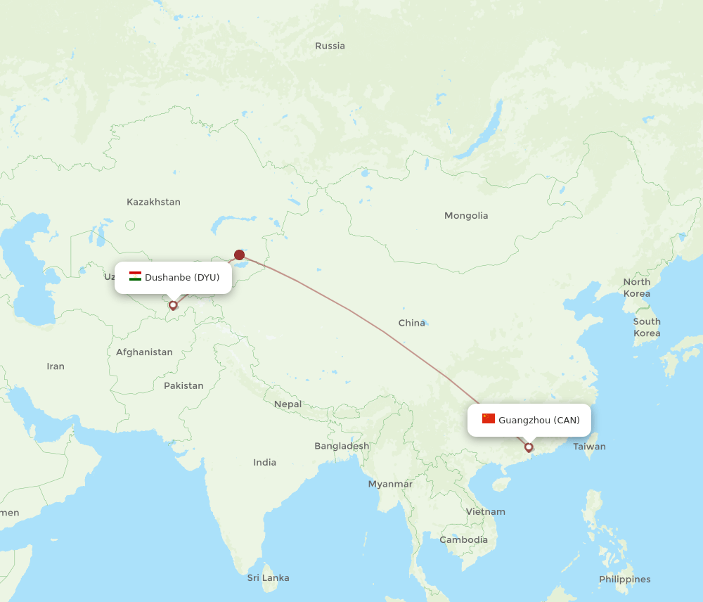 CAN to DYU flights and routes map