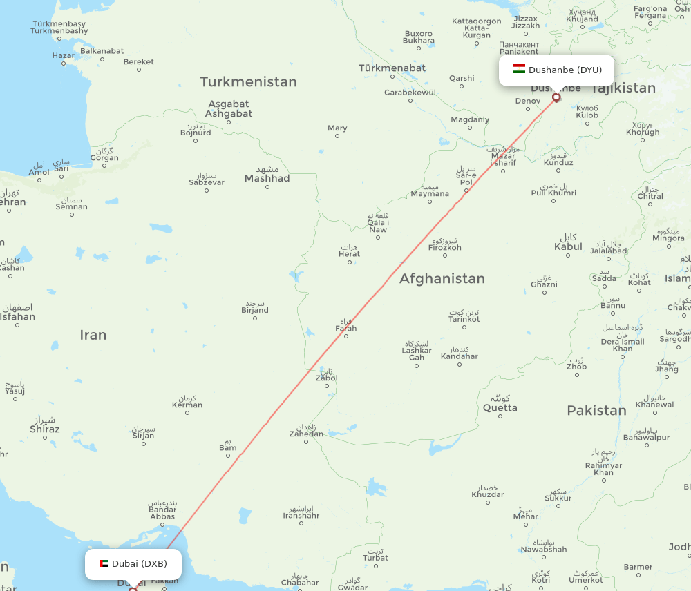 DYU to DXB flights and routes map