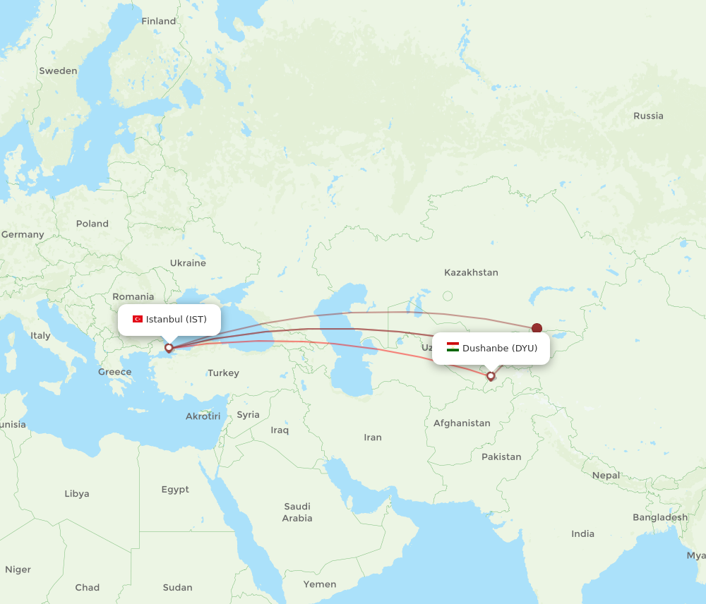 DYU to IST flights and routes map