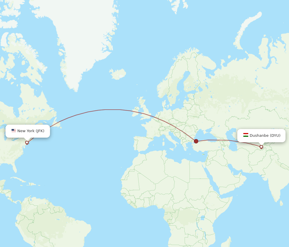 DYU-JFK flight routes
