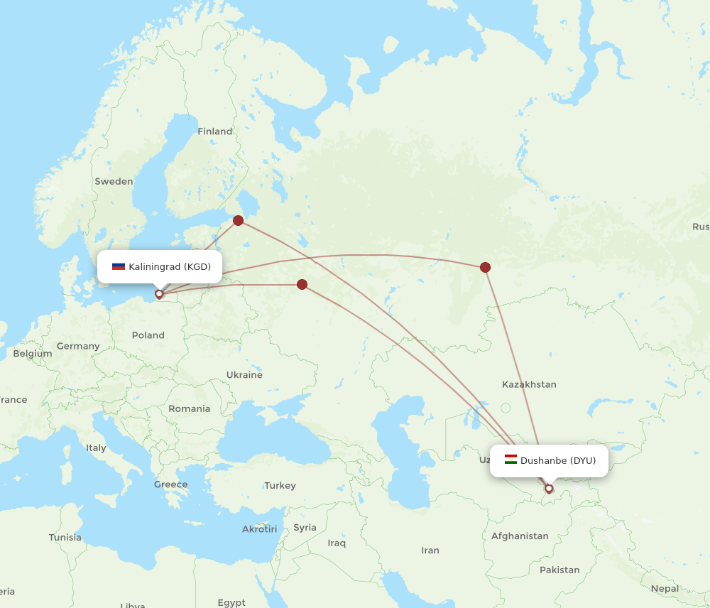 DYU-KGD flight routes