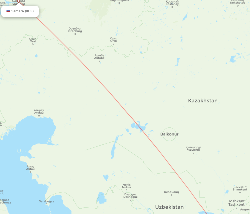 Dushanbe - Samara route map and flight paths