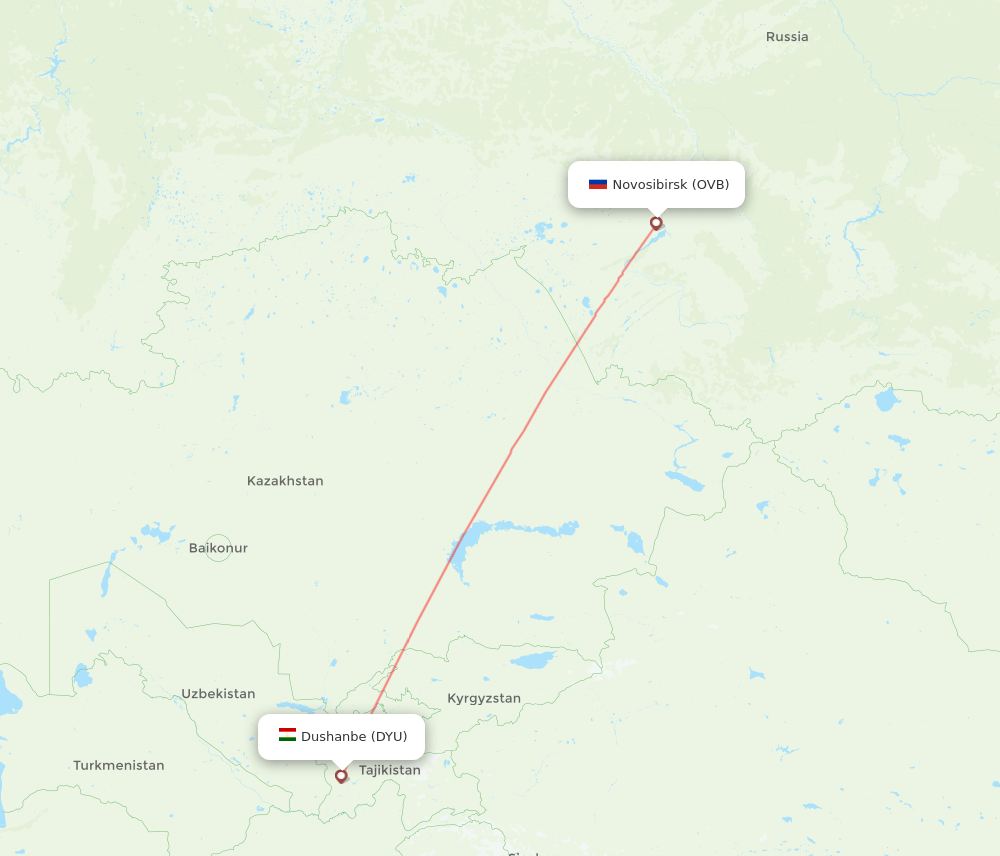 Dushanbe - Novosibirsk route map and flight paths