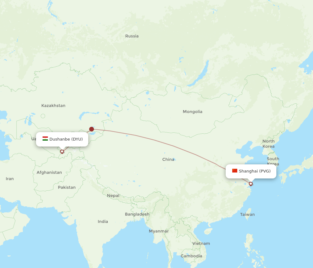 PVG to DYU flights and routes map